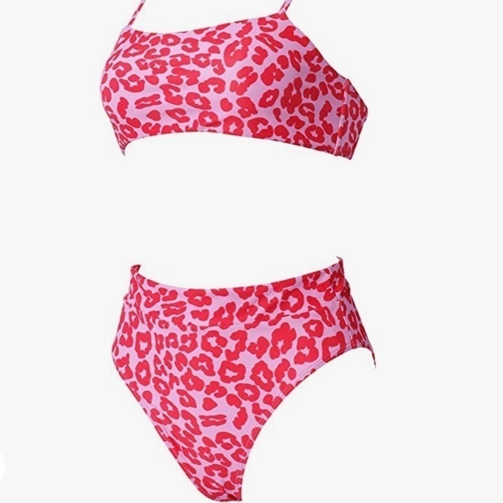 Red and Pink Leopard High Waisted Bikini NWOT - Picture 2 of 8